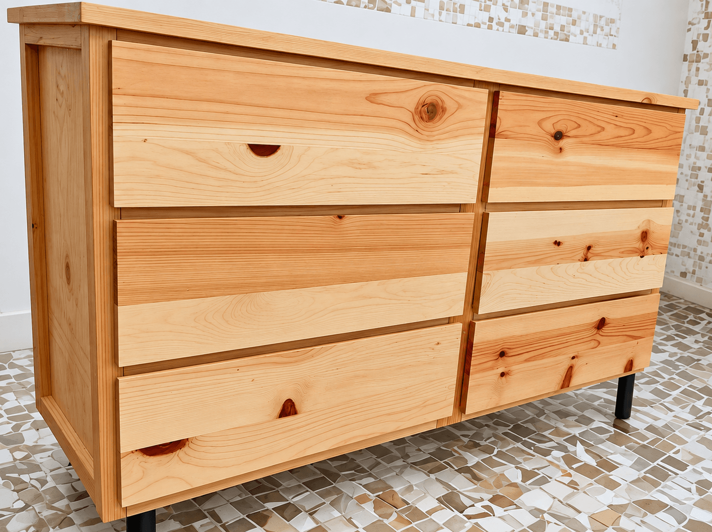 Custom wood dresser with multiple drawers for bedroom storage
