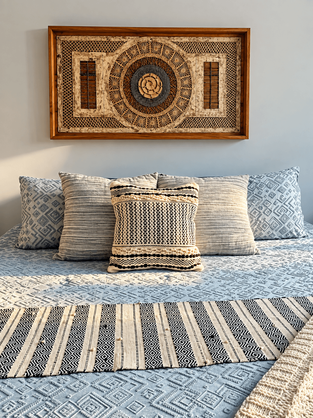 Custom wood headboard built for a bedroom bed frame