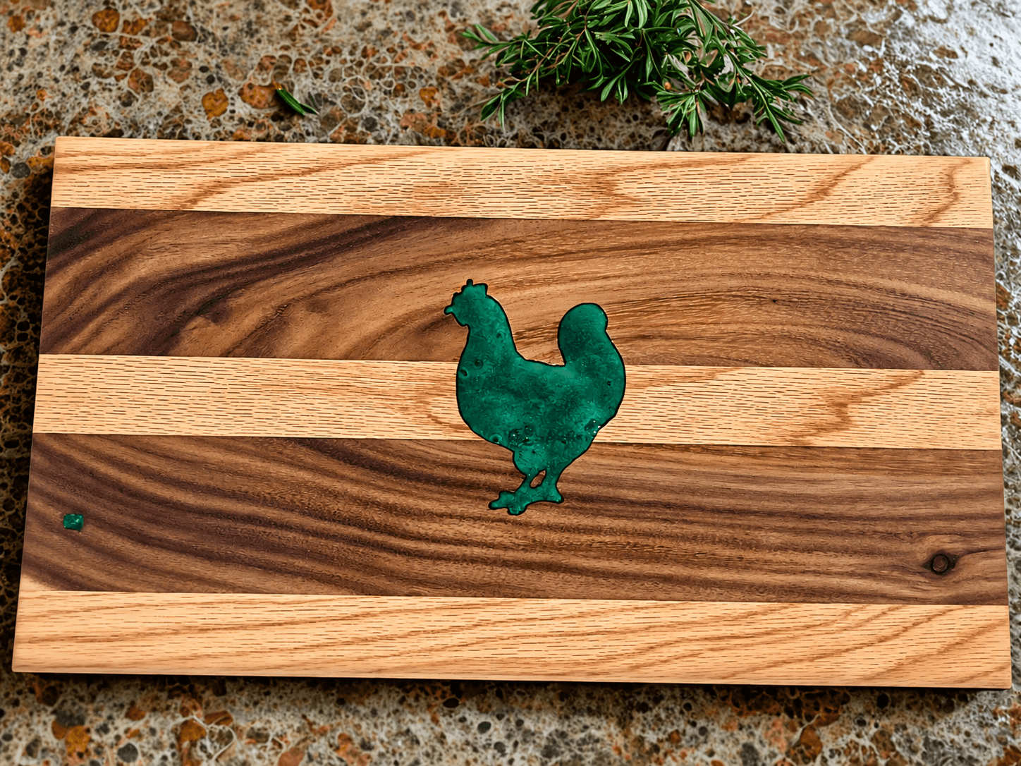 Custom wood charcuterie board with an inlay design