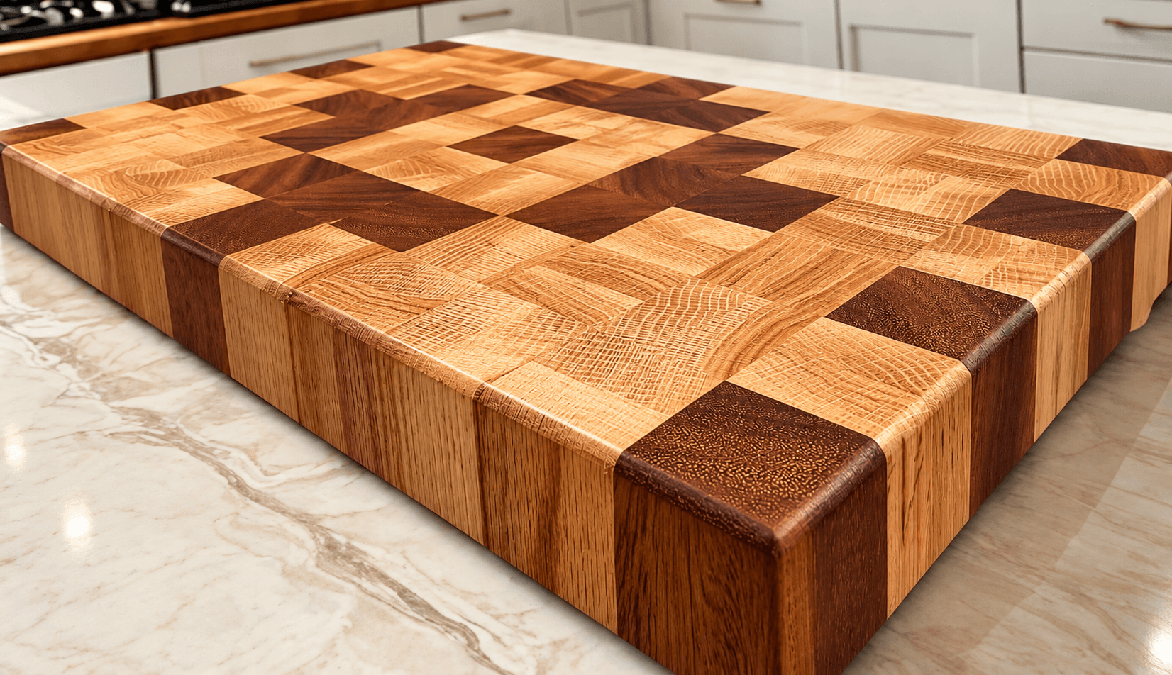 End-grain wood butcher block cutting board