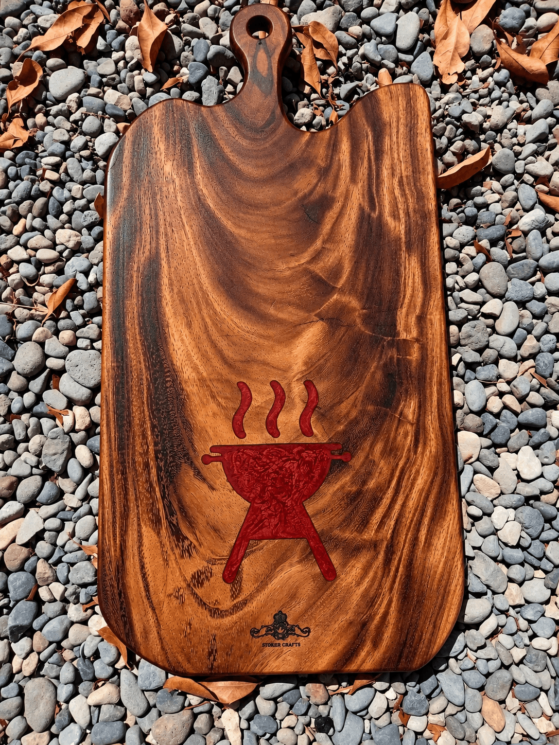 Natural-edge wood serving board for entertaining
