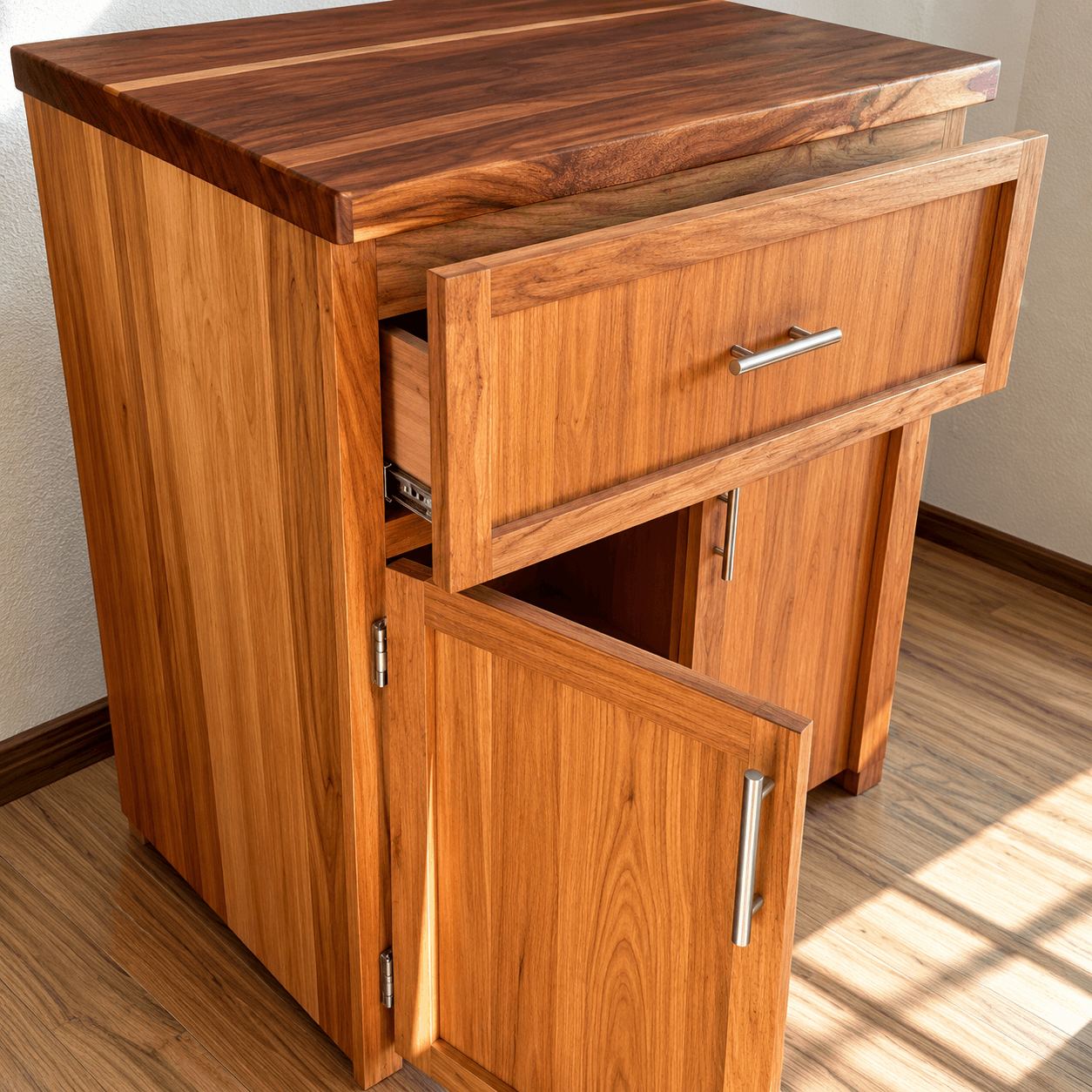 Custom wood side table for a dining or living space