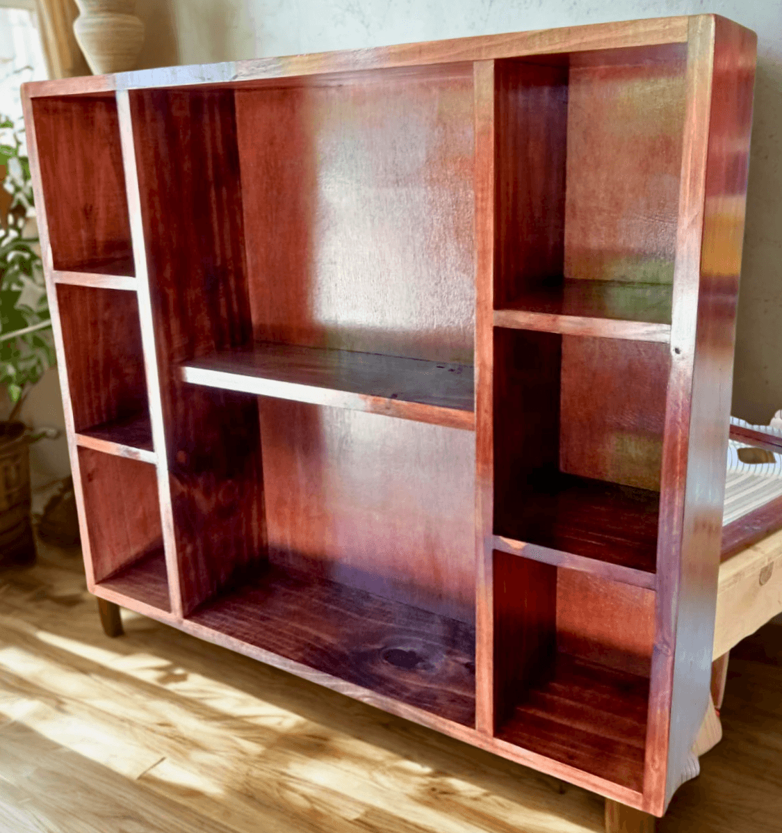 Custom wood bookcase for a living room