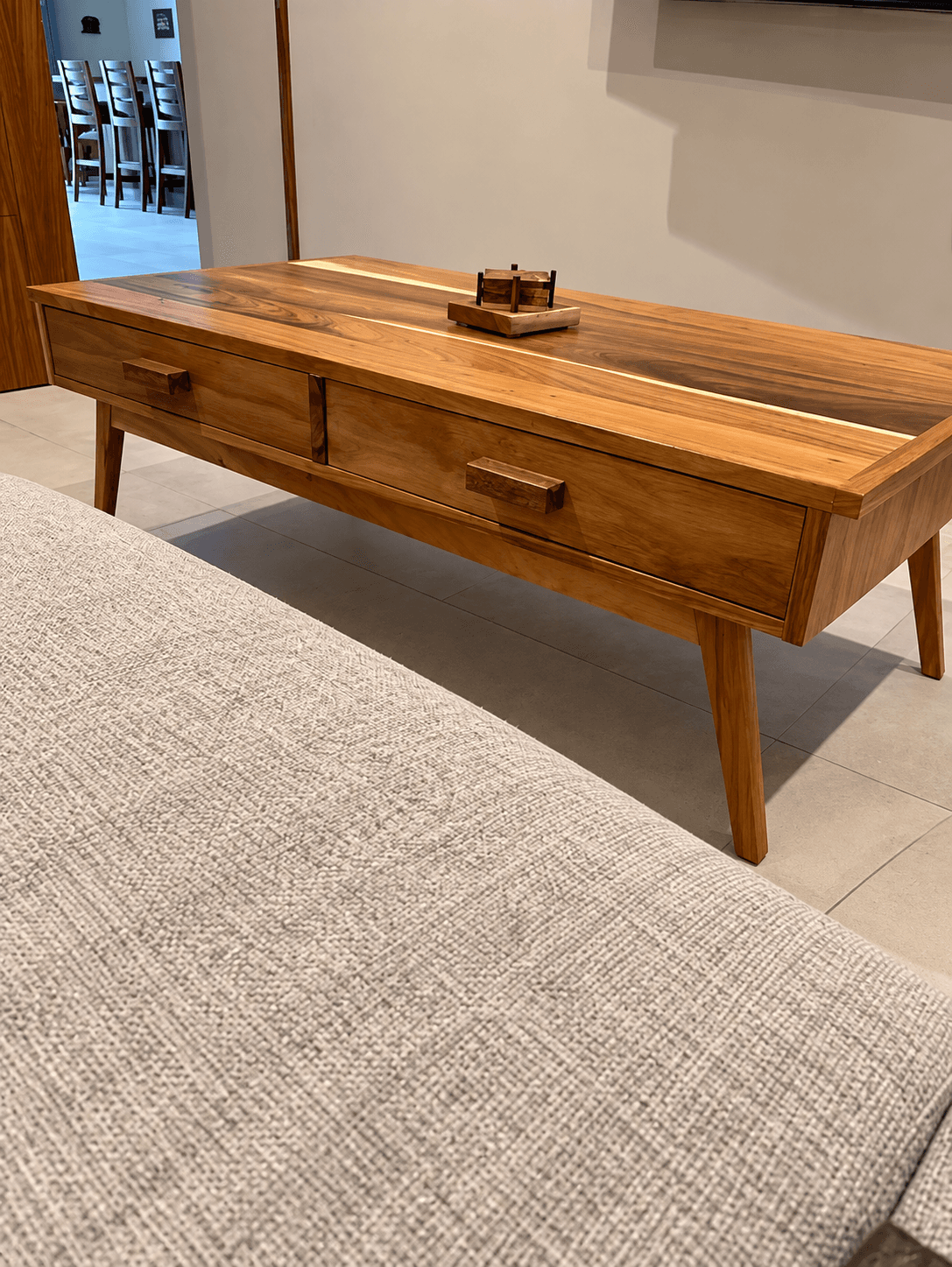 Custom wood console table for a living room
