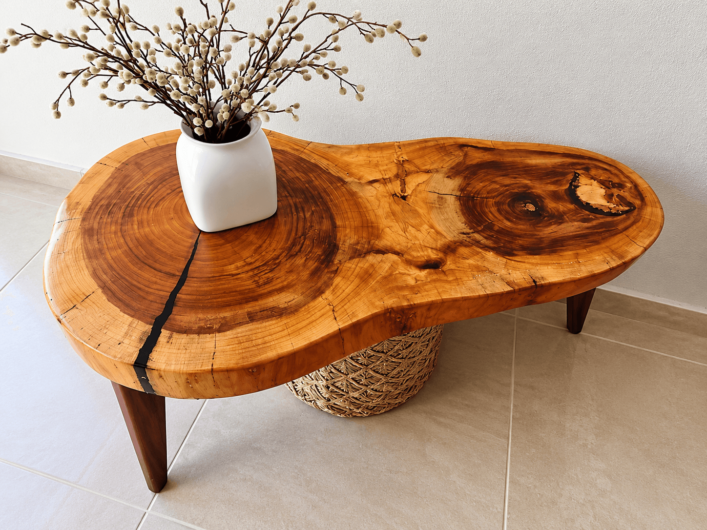 Live-edge wood coffee table with natural grain