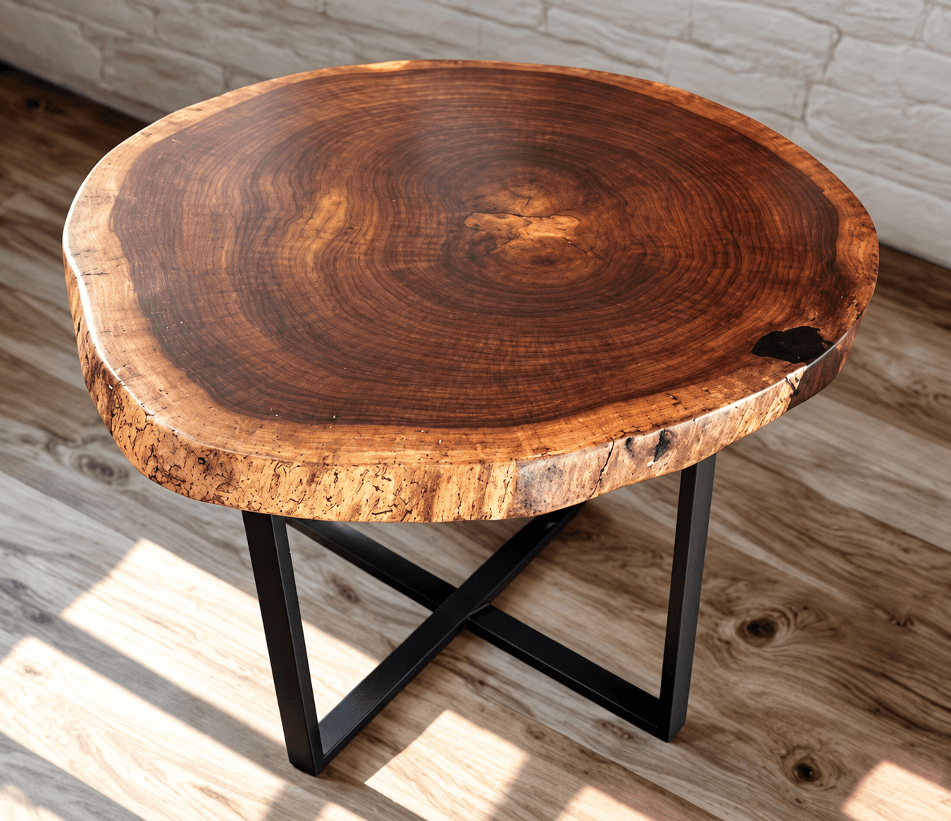 Live-edge wood side table for a living room