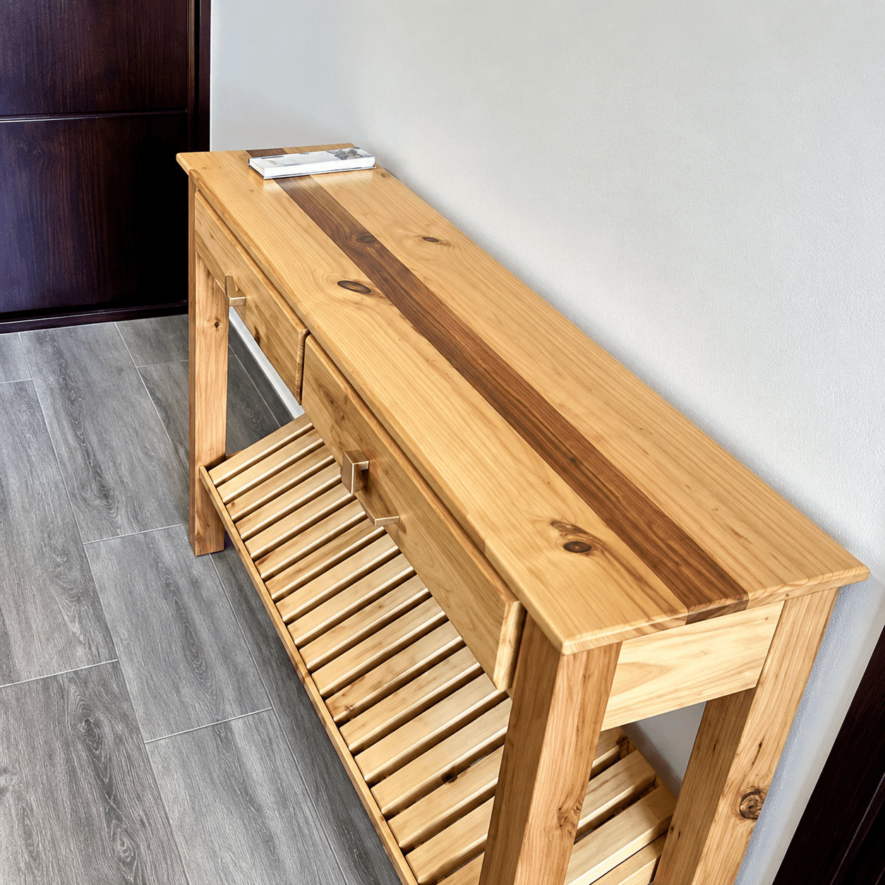 Custom wood console piece for entryway or living space